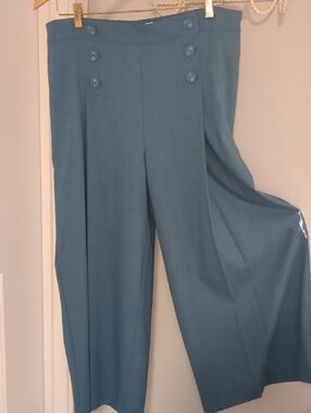 Liverpool Teal Wide-Leg Crop High-Waist Pants Sailor NWT SZ XL